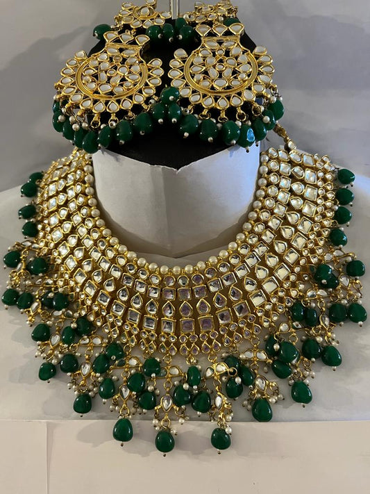 Kundan Onyx Emerald Gold Plated Set