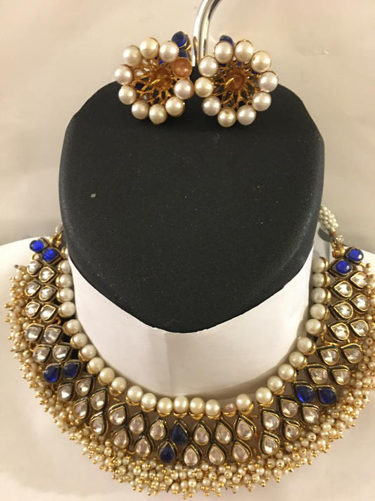 Kundan, Pearl and Beads Earrings Necklace  Set