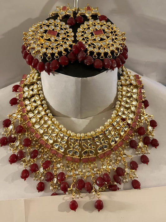 Ruby Kundan Polki Gold plated Heavy Set